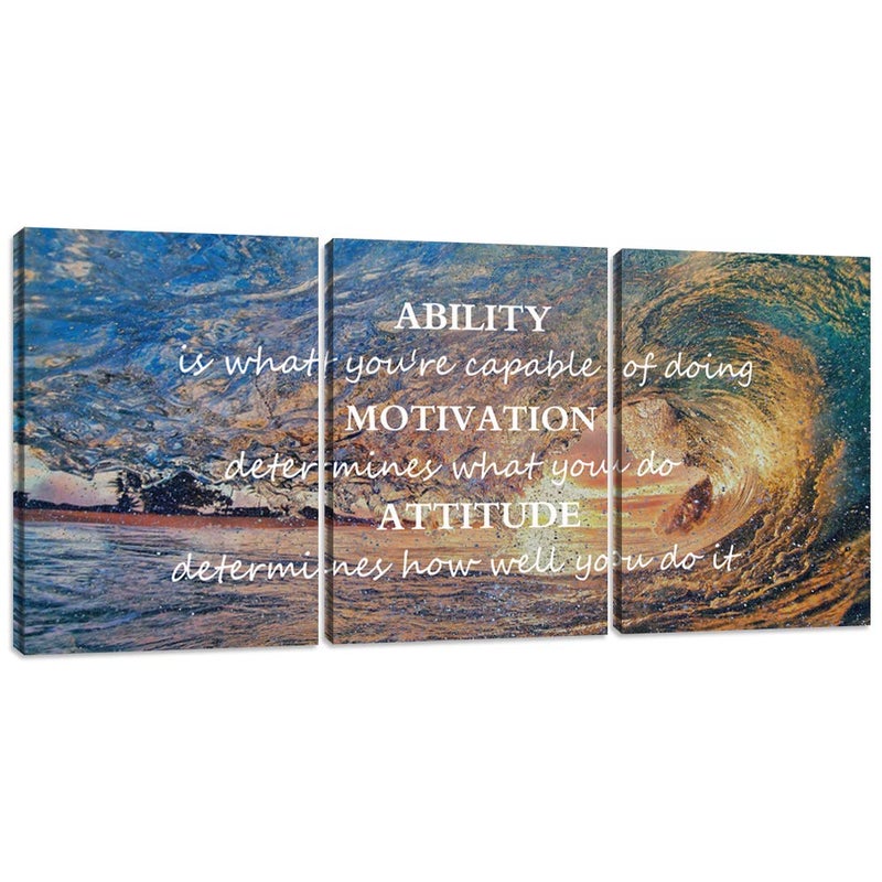 Yetaryy Inspirational Posters Motivational Wall Art Canvas Painting Sunrise Blue Sea Ocean Natural Landscape Wall Decor Sunset Ocean Beach Wall Art Poster Seascape Prints Artwork Wooden Framed - 36" Wx16 H - Image 1